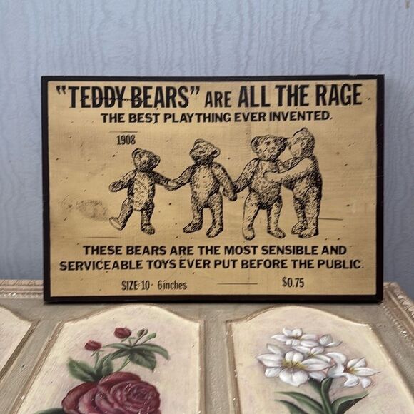 Wooden Teddy Bear Advertisement Sign - Picture 8 of 9